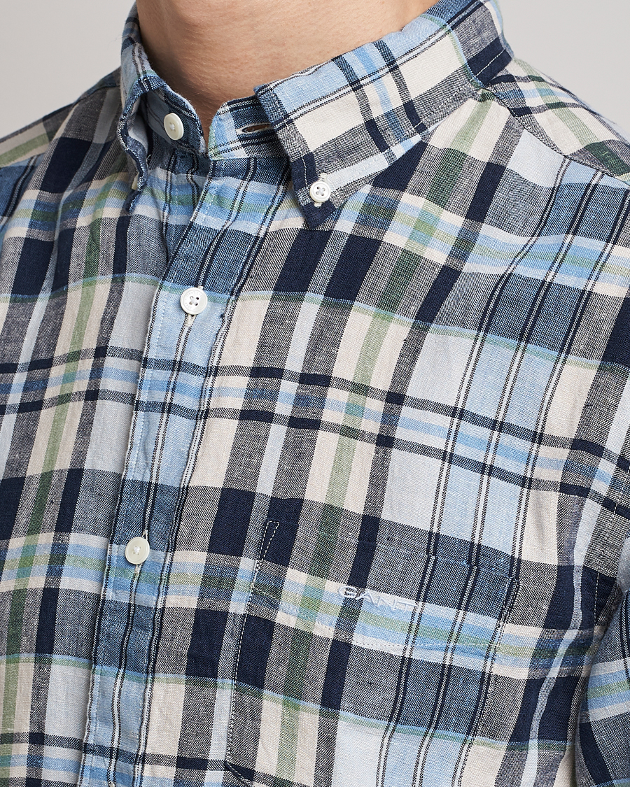 Homme | Chemises | GANT | Regular Fit Linen Madras Checked Shirt Marine Multi