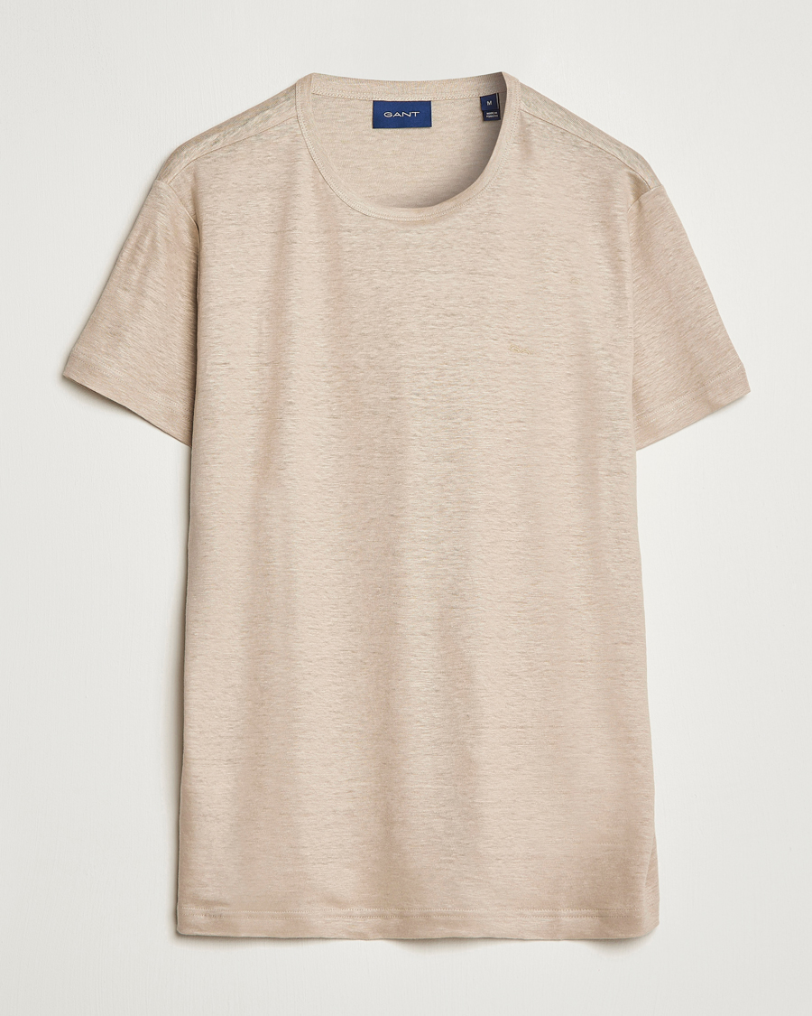 Homme | T-shirts | GANT | Cotton/Linen Crew Neck T-Shirt Khaki Beige