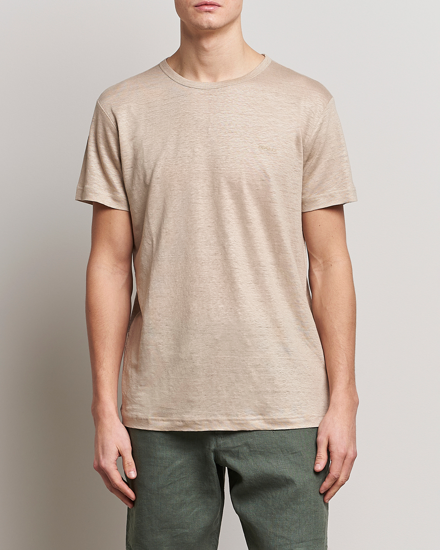 Homme | T-shirts | GANT | Cotton/Linen Crew Neck T-Shirt Khaki Beige