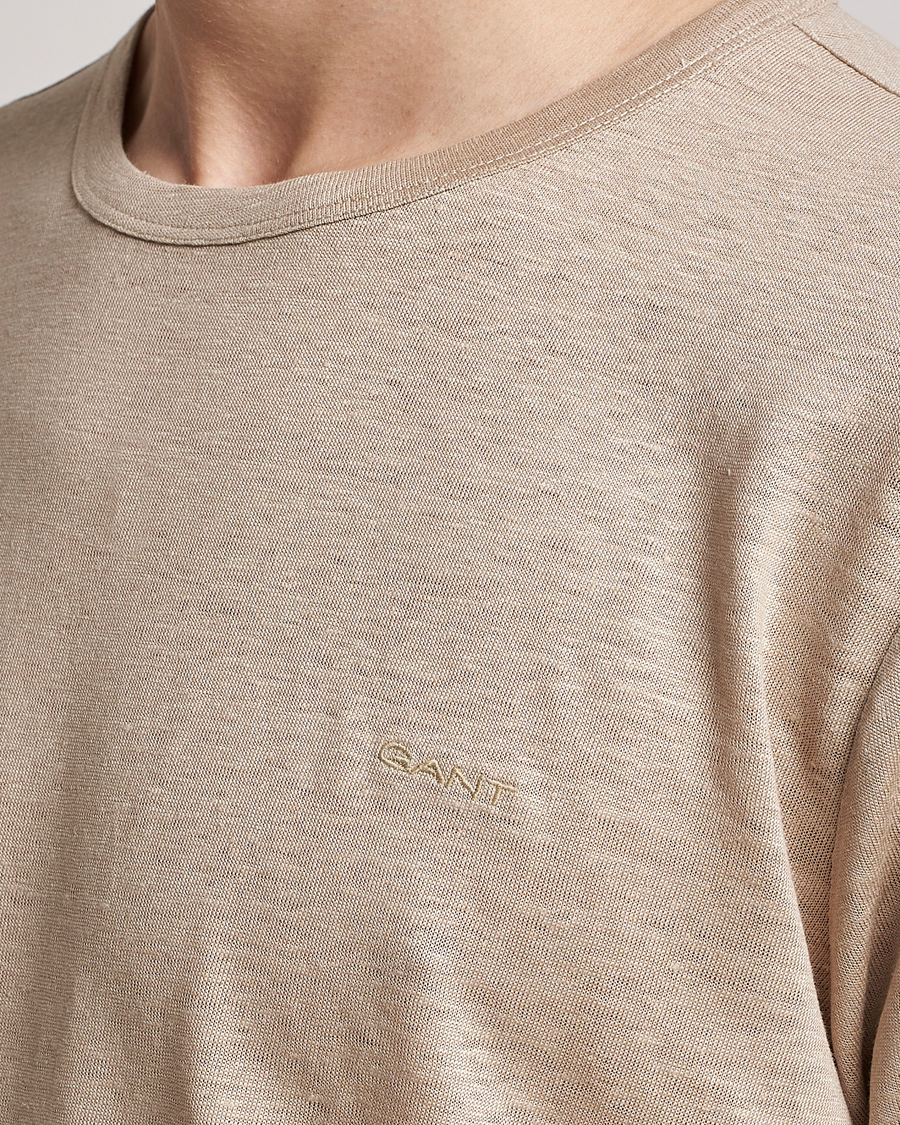 Homme | T-shirts | GANT | Cotton/Linen Crew Neck T-Shirt Khaki Beige