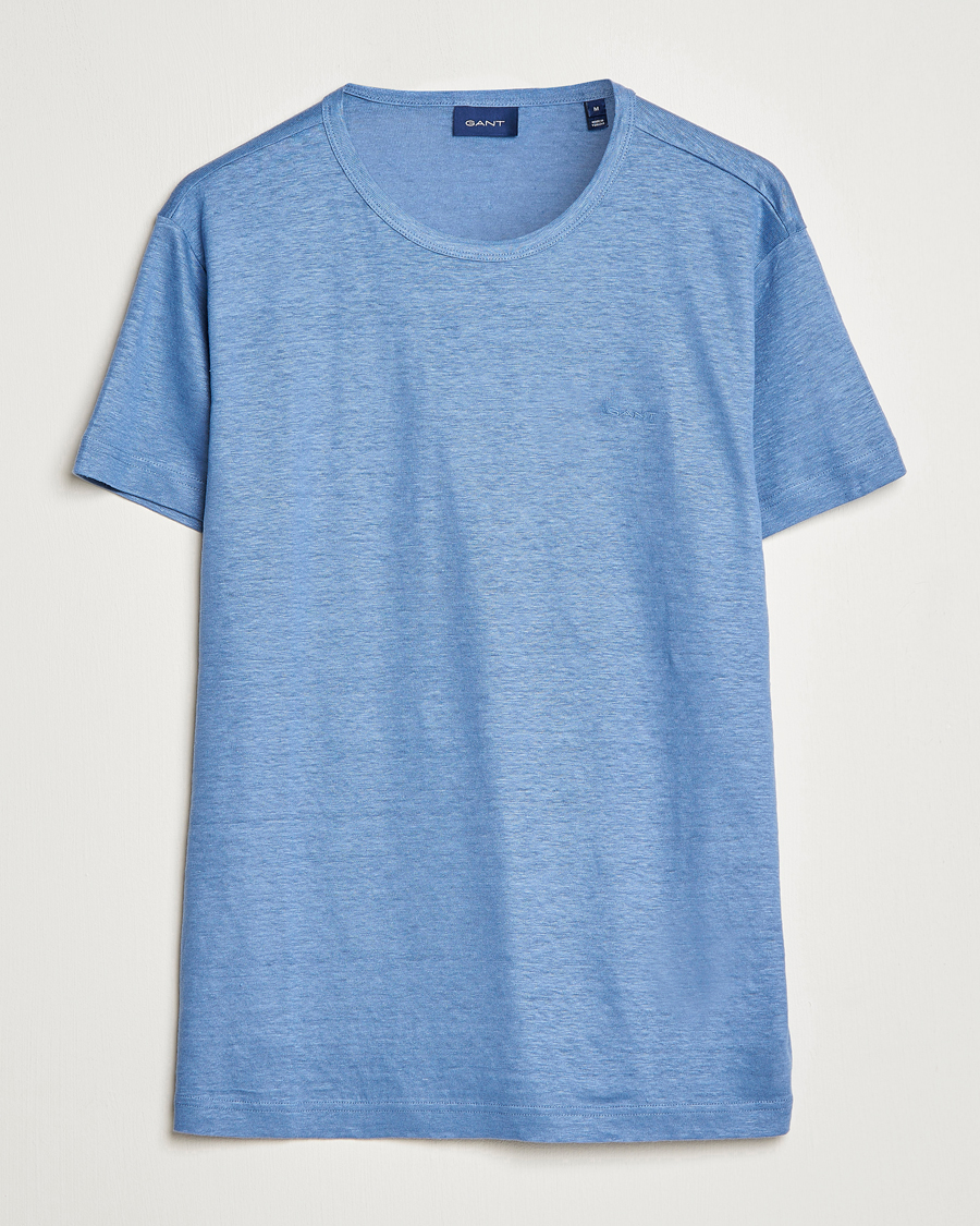 Homme | T-shirts | GANT | Cotton/Linen Crew Neck T-Shirt Salty Sea Blue