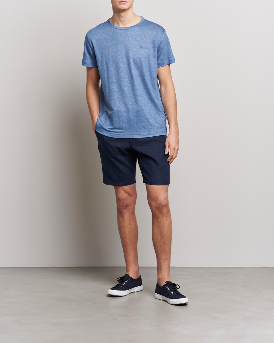 Homme | T-shirts | GANT | Cotton/Linen Crew Neck T-Shirt Salty Sea Blue