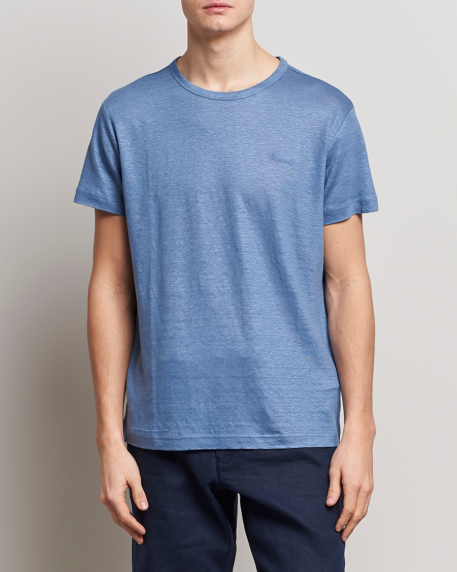 Homme | T-shirts | GANT | Cotton/Linen Crew Neck T-Shirt Salty Sea Blue