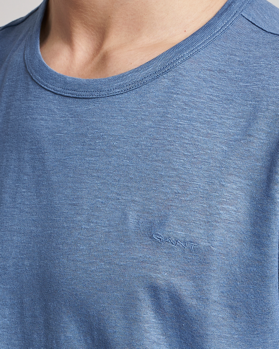 Homme | T-shirts | GANT | Cotton/Linen Crew Neck T-Shirt Salty Sea Blue