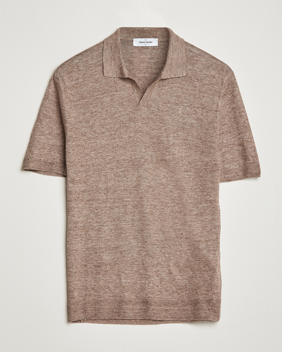 Homme | Polos | Gran Sasso | Knitted Linen Polo Beige Melange