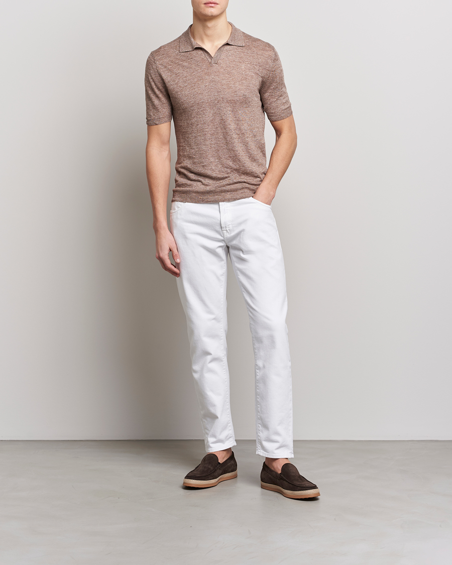 Homme | Polos | Gran Sasso | Knitted Linen Polo Beige Melange