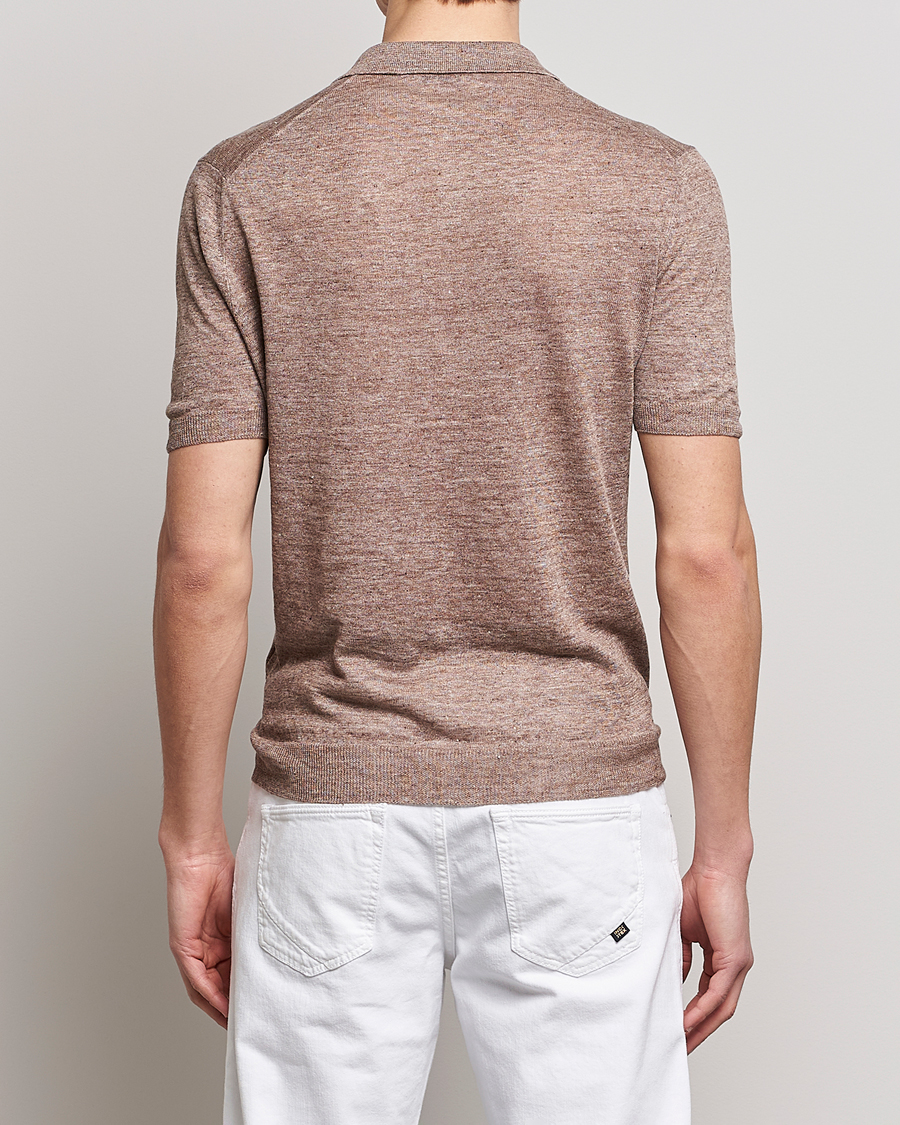 Homme | Polos | Gran Sasso | Knitted Linen Polo Beige Melange