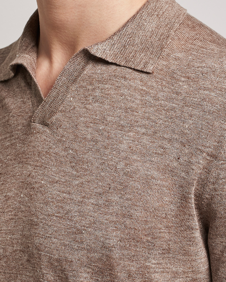 Homme | Polos | Gran Sasso | Knitted Linen Polo Beige Melange