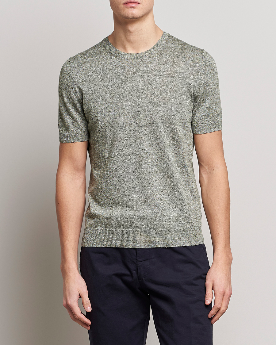 Homme | T-shirts | Gran Sasso | Cotton/Linen Knitted Tee Green