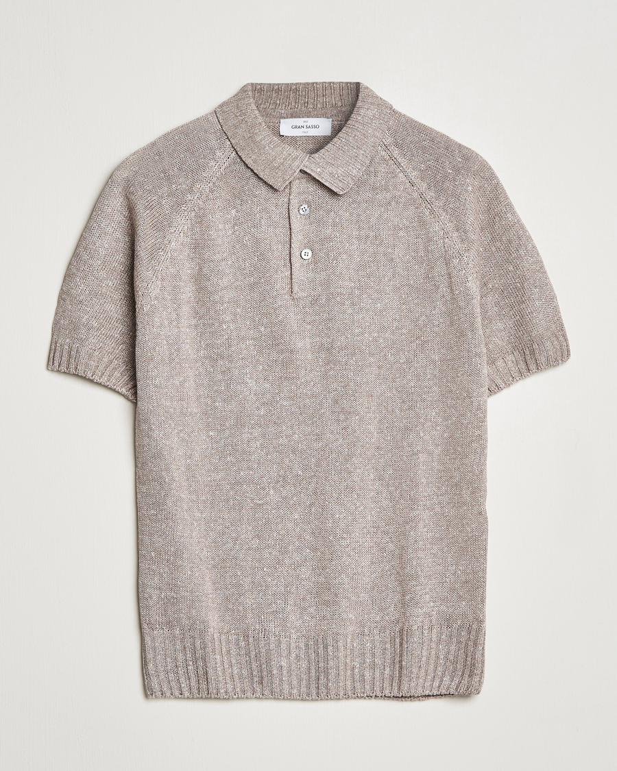 Homme | Polos | Gran Sasso | Cotton/Linen Knitted Polo Beige