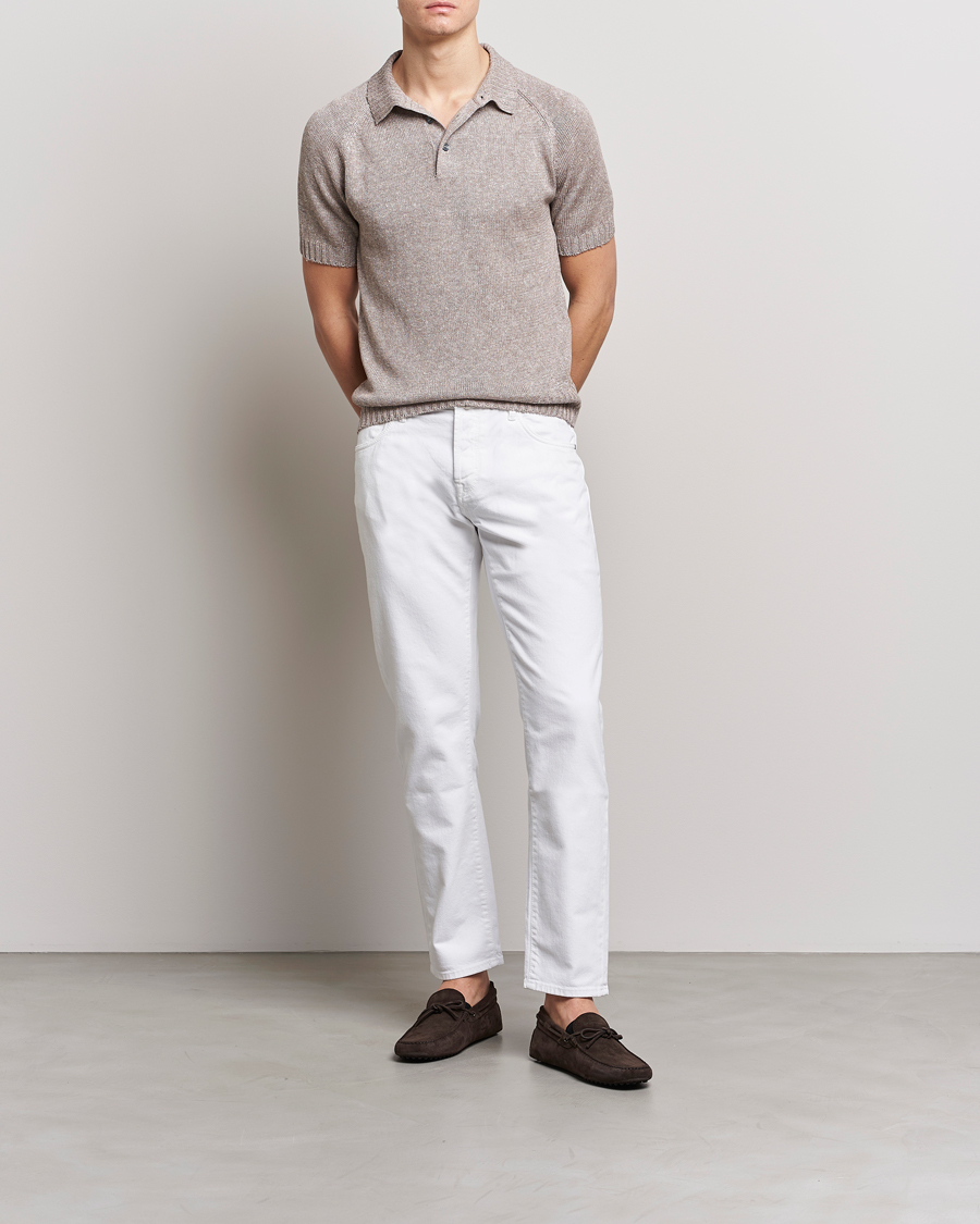 Homme | Polos | Gran Sasso | Cotton/Linen Knitted Polo Beige