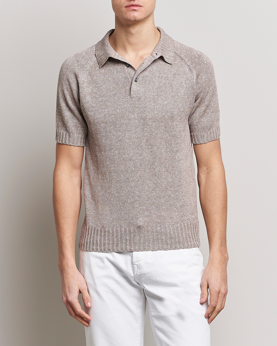 Homme | Polos | Gran Sasso | Cotton/Linen Knitted Polo Beige