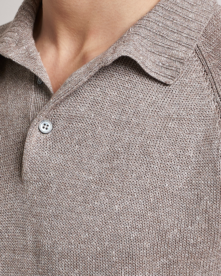 Homme | Polos | Gran Sasso | Cotton/Linen Knitted Polo Beige