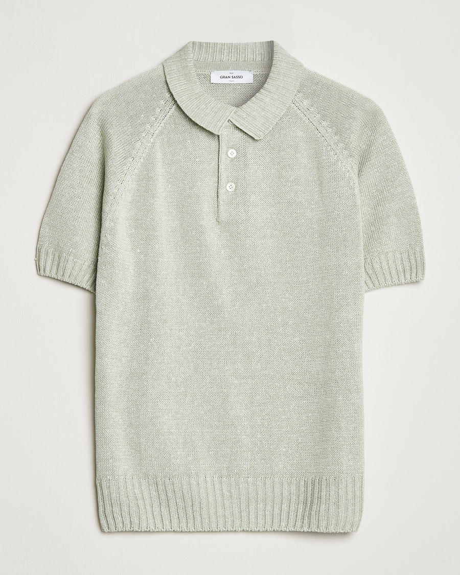 Homme | Polos | Gran Sasso | Cotton/Linen Knitted Polo Light Green