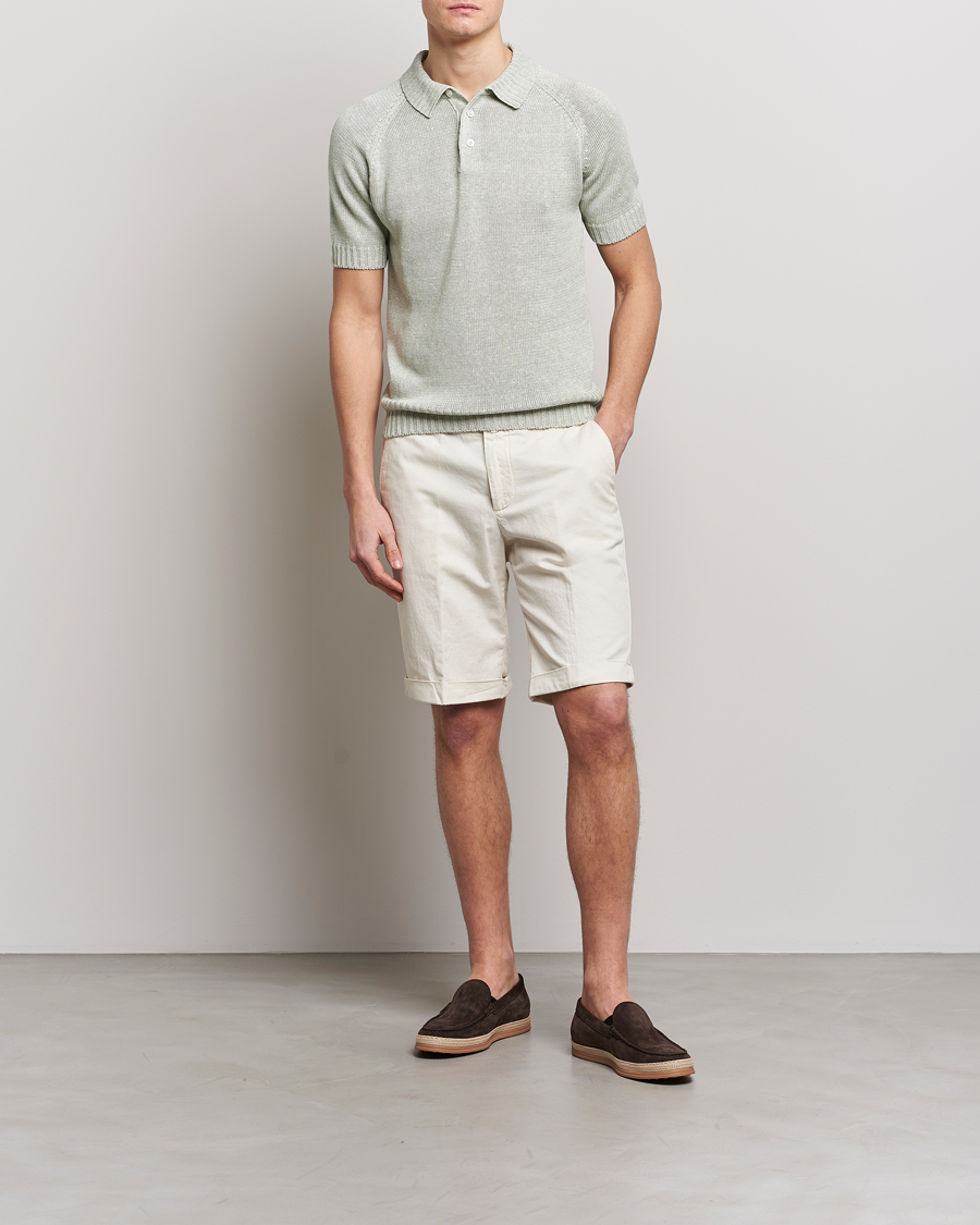 Homme | Polos | Gran Sasso | Cotton/Linen Knitted Polo Light Green