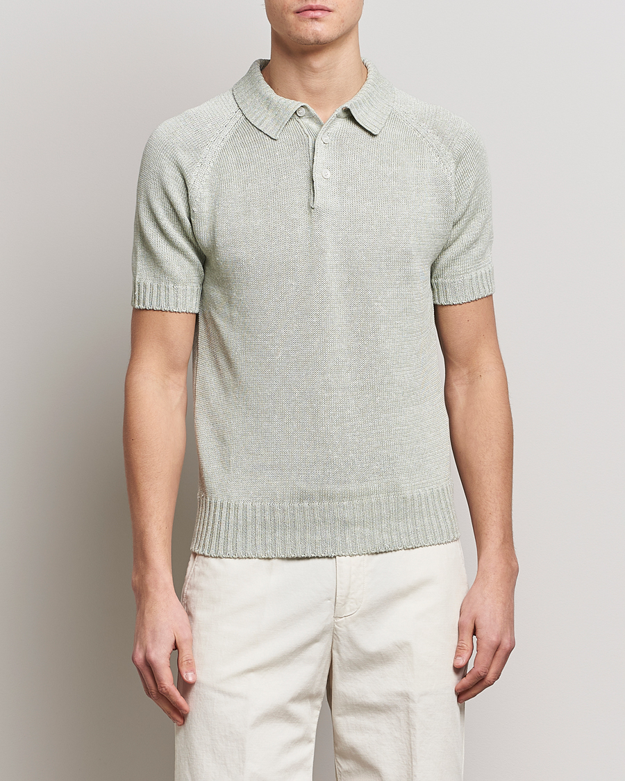 Homme | Polos | Gran Sasso | Cotton/Linen Knitted Polo Light Green