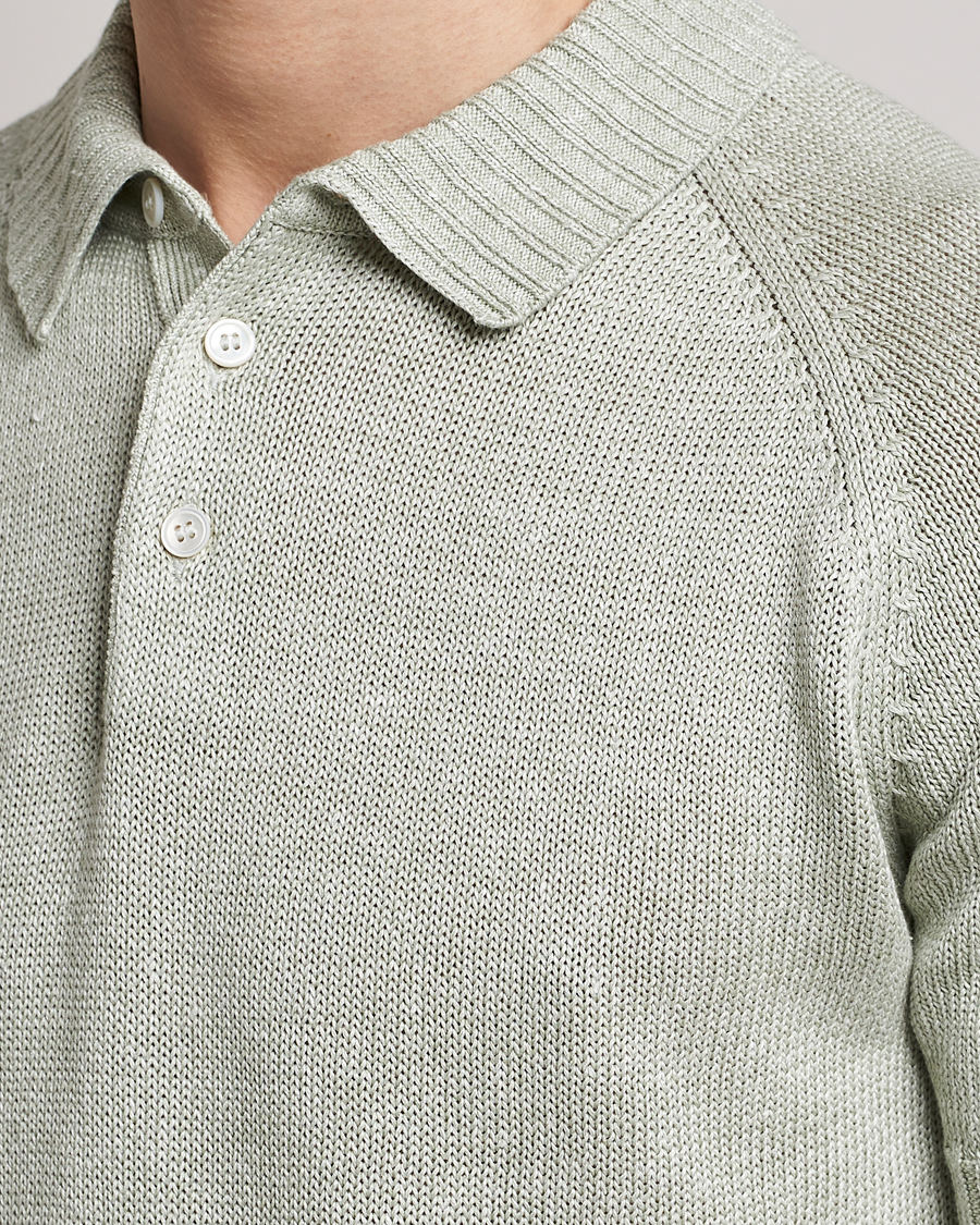 Homme | Polos | Gran Sasso | Cotton/Linen Knitted Polo Light Green