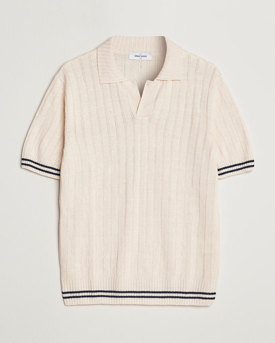 Homme | Polos | Gran Sasso | Cotton/Linen Structured Knitted Polo Cream