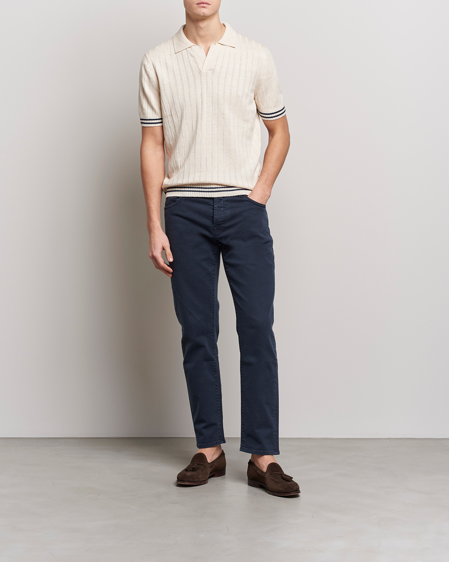 Homme | Polos | Gran Sasso | Cotton/Linen Structured Knitted Polo Cream