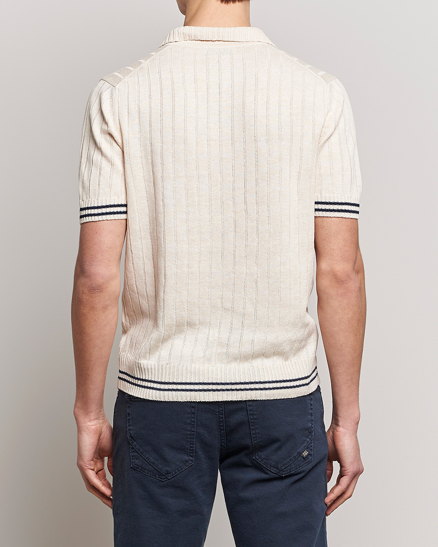 Homme | Polos | Gran Sasso | Cotton/Linen Structured Knitted Polo Cream
