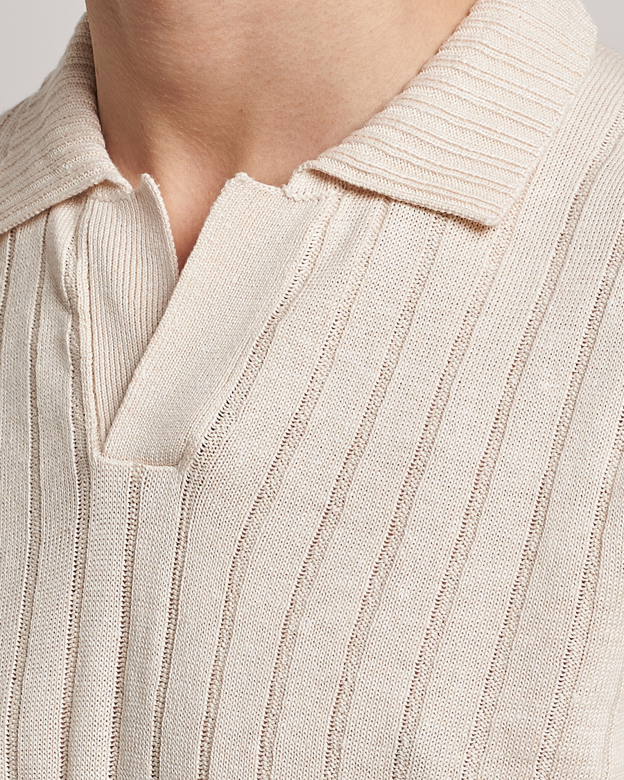 Homme | Polos | Gran Sasso | Cotton/Linen Structured Knitted Polo Cream