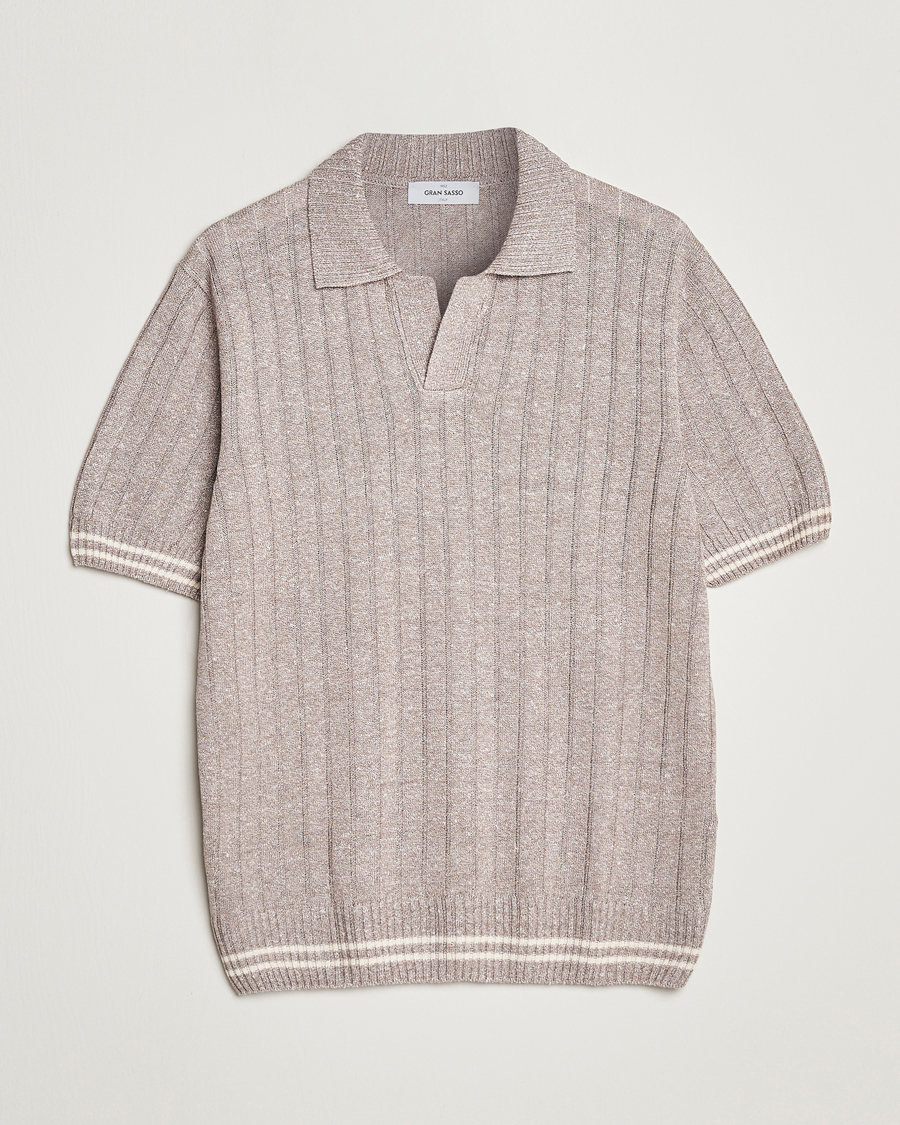 Homme | Polos | Gran Sasso | Cotton/Linen Structured Knitted Polo Beige