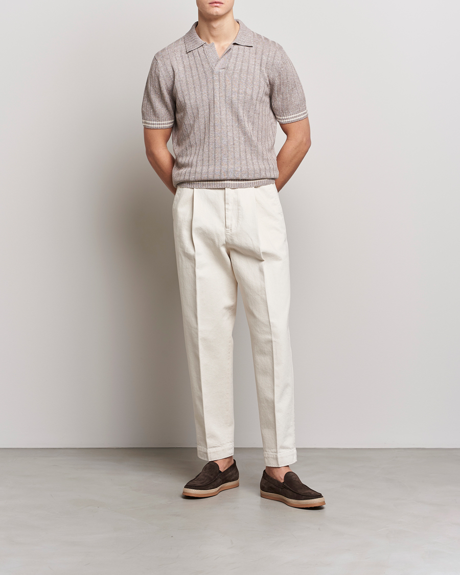 Homme | Polos | Gran Sasso | Cotton/Linen Structured Knitted Polo Beige