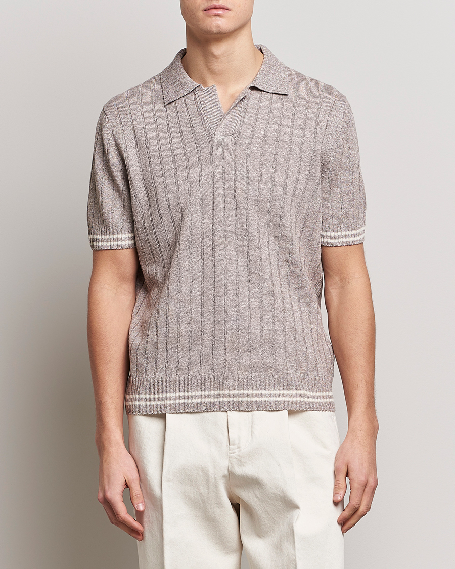 Homme | Polos | Gran Sasso | Cotton/Linen Structured Knitted Polo Beige