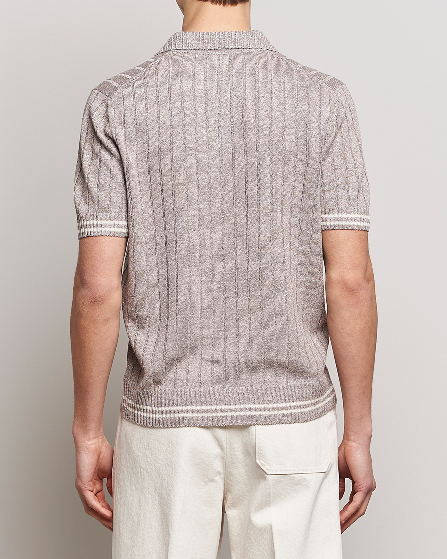 Homme | Polos | Gran Sasso | Cotton/Linen Structured Knitted Polo Beige