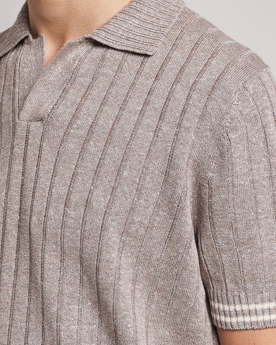 Homme | Polos | Gran Sasso | Cotton/Linen Structured Knitted Polo Beige