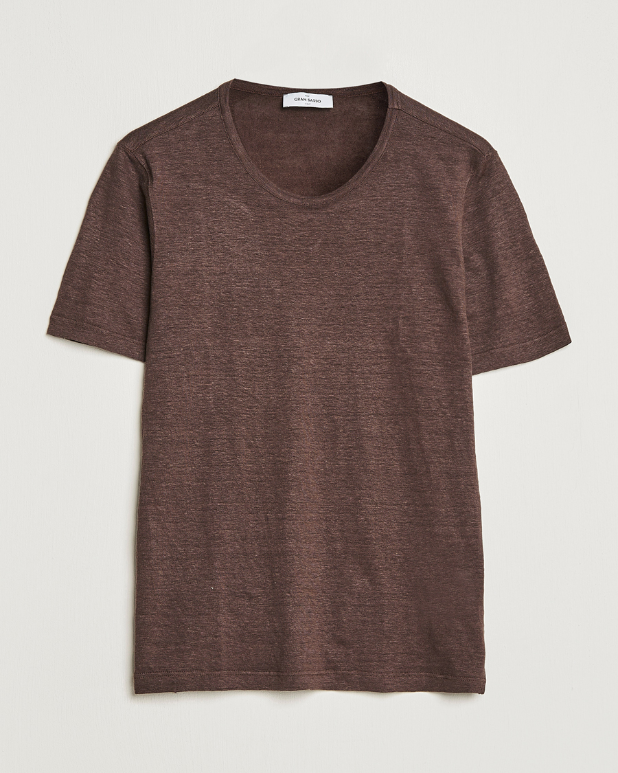 Homme | T-shirts | Gran Sasso | Washed Linen Tee Dark Brown