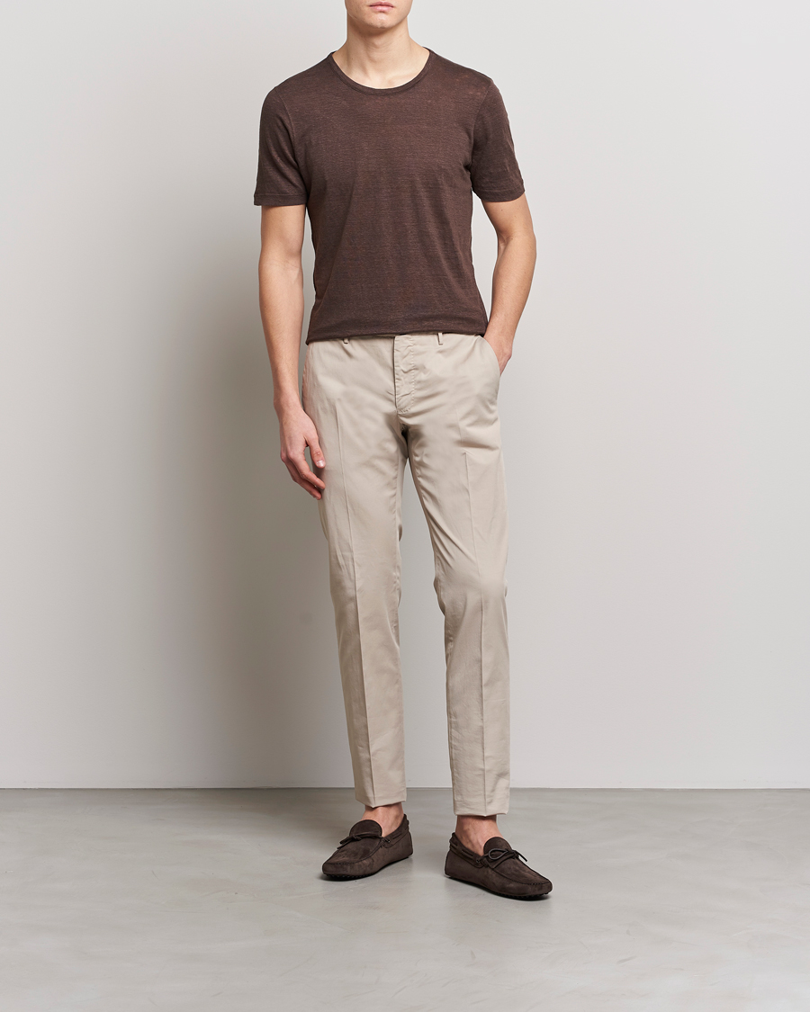 Homme | T-shirts | Gran Sasso | Washed Linen Tee Dark Brown