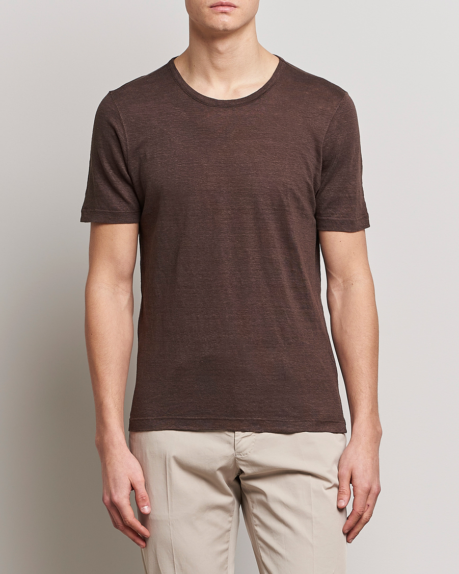 Homme | T-shirts | Gran Sasso | Washed Linen Tee Dark Brown