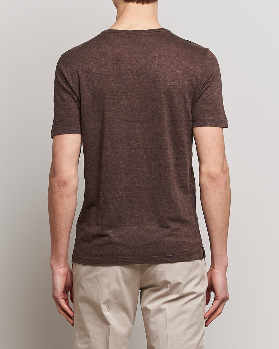 Homme | T-shirts | Gran Sasso | Washed Linen Tee Dark Brown