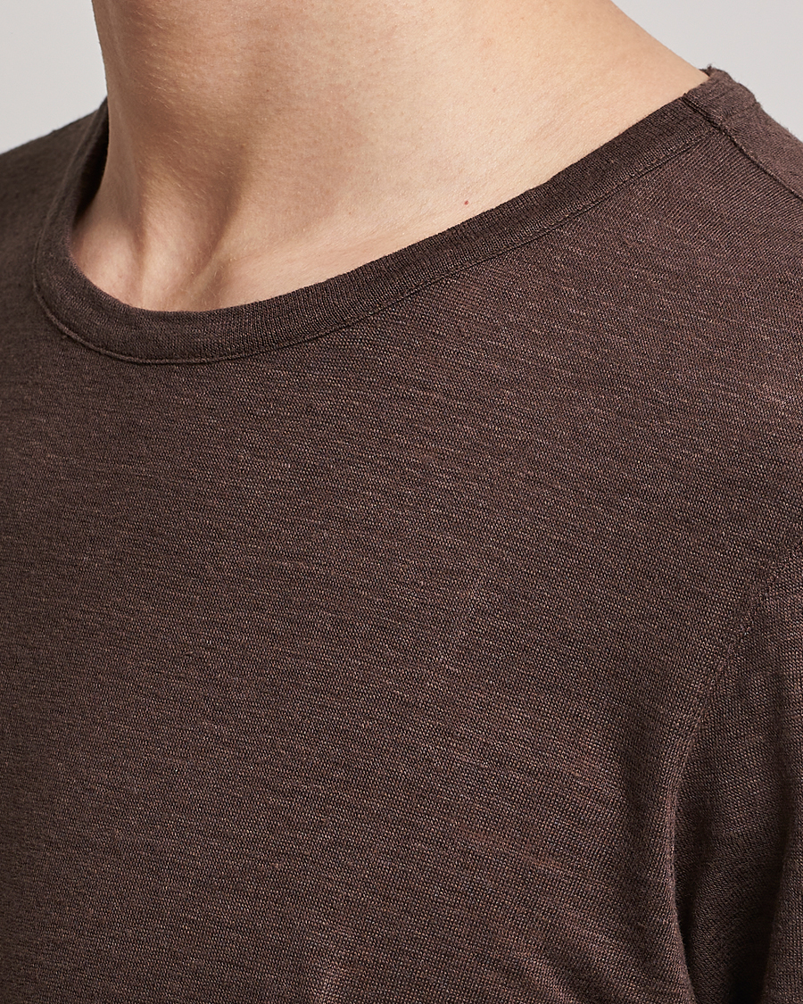 Homme | T-shirts | Gran Sasso | Washed Linen Tee Dark Brown