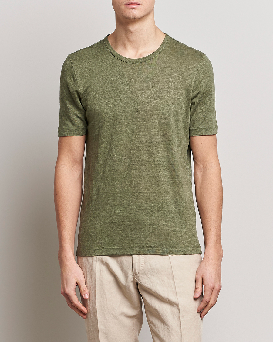 Homme | T-shirts | Gran Sasso | Washed Linen Tee Olive