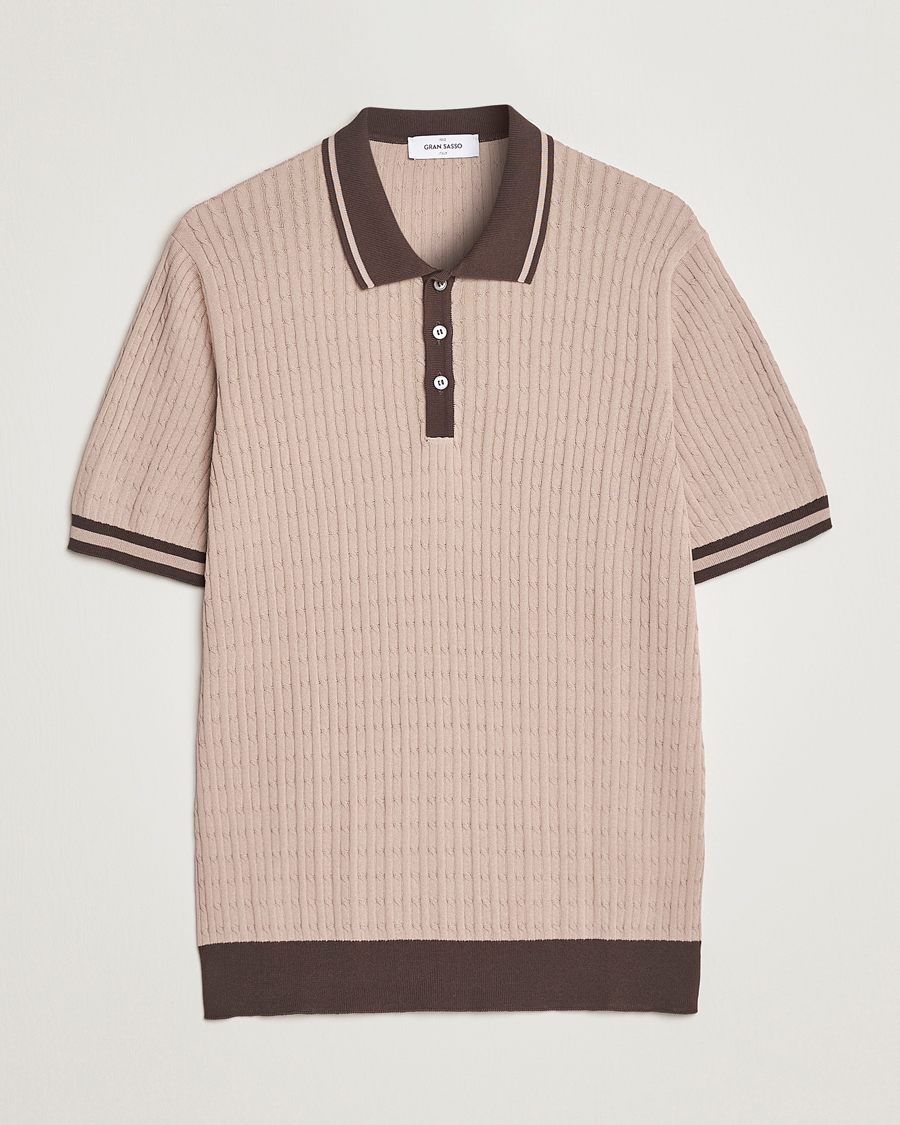 Homme | Polos | Gran Sasso | Cable Knitted Contrast Polo Beige