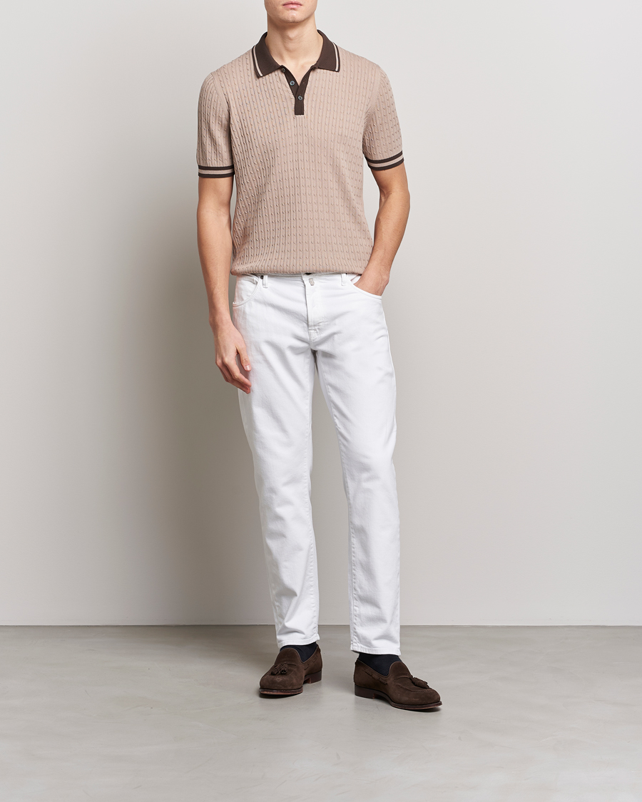 Homme | Polos | Gran Sasso | Cable Knitted Contrast Polo Beige