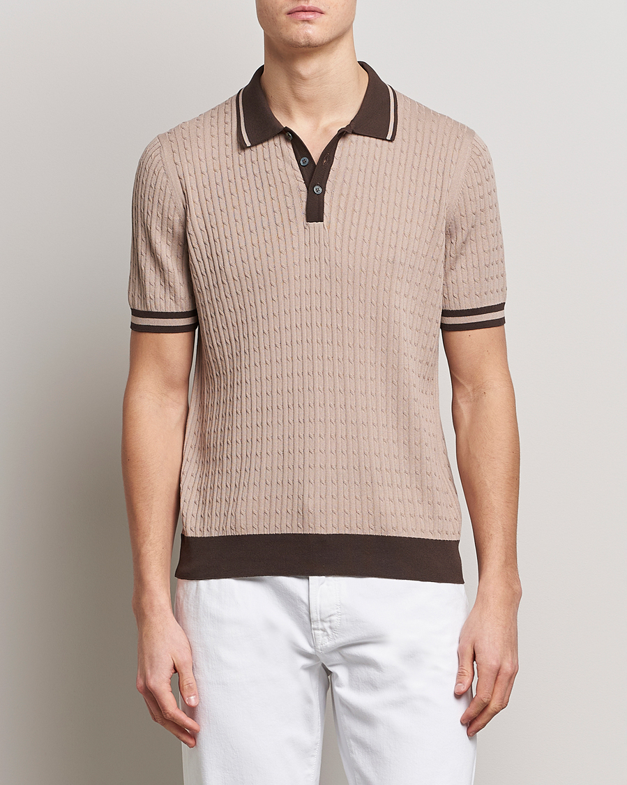 Homme | Polos | Gran Sasso | Cable Knitted Contrast Polo Beige