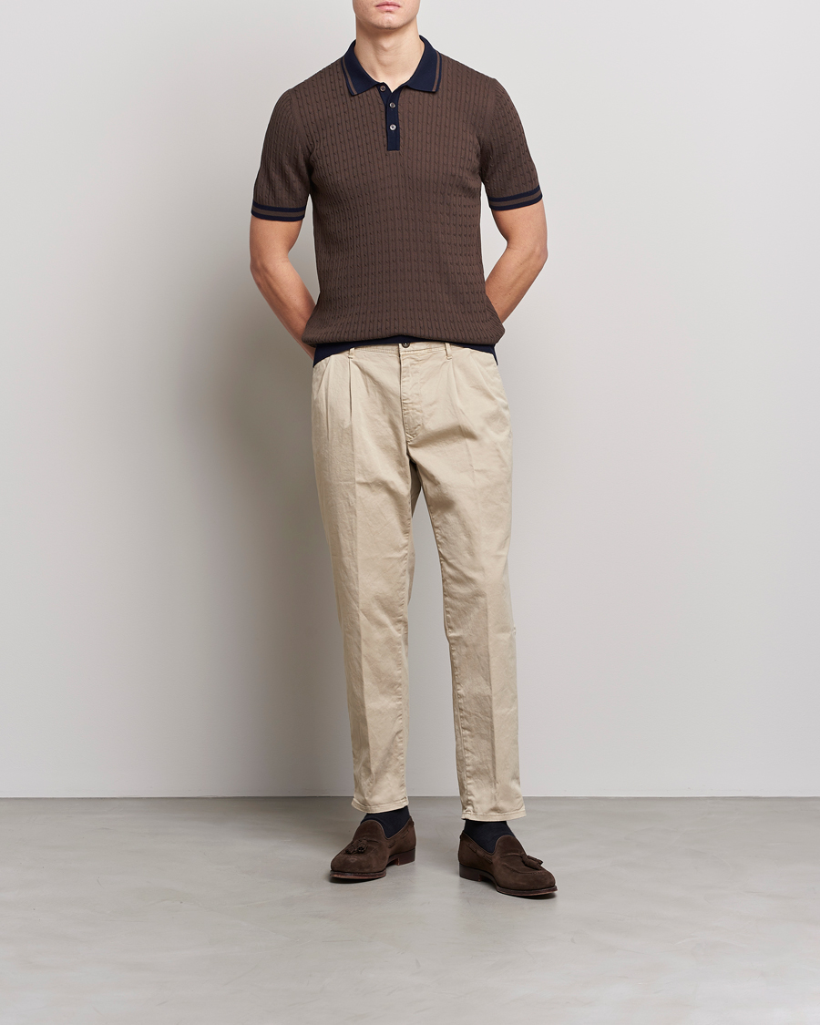 Homme | Polos | Gran Sasso | Cable Knitted Contrast Polo Dark Brown