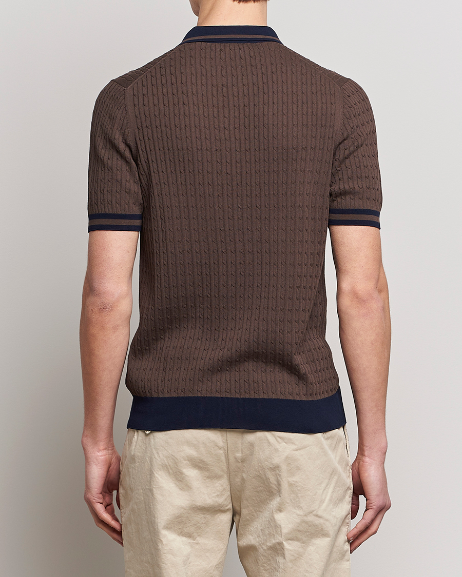 Homme | Polos | Gran Sasso | Cable Knitted Contrast Polo Dark Brown