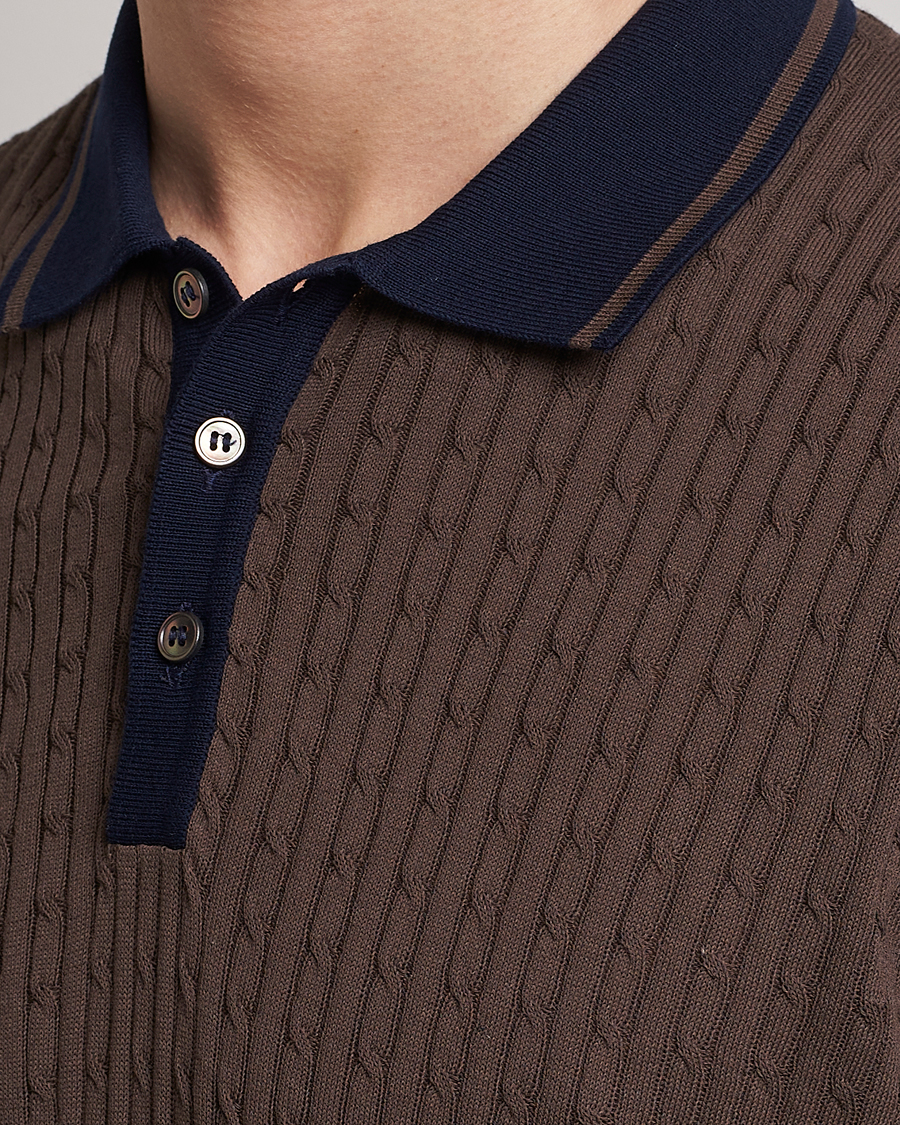 Homme | Polos | Gran Sasso | Cable Knitted Contrast Polo Dark Brown