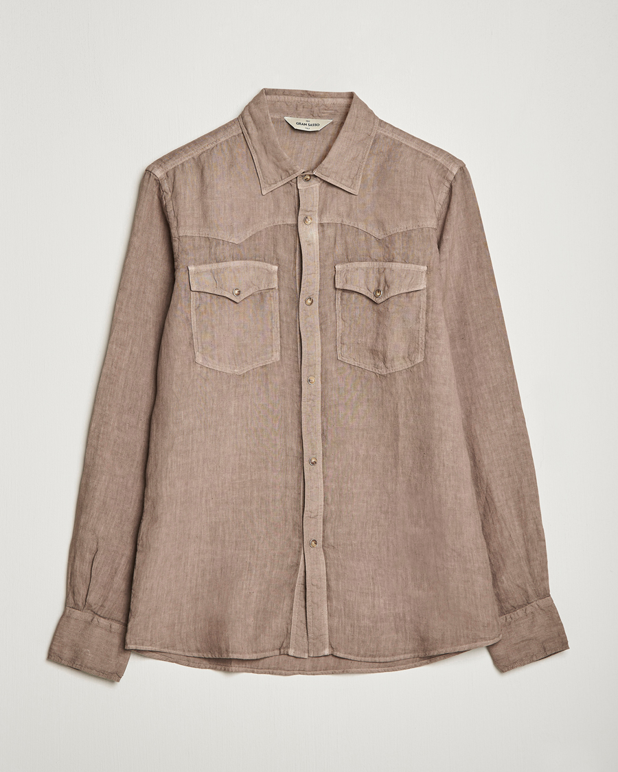 Homme | Chemises | Gran Sasso | Casual Pocket Linen Shirt Medium Brown