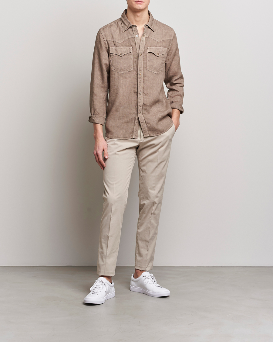 Homme | Chemises | Gran Sasso | Casual Pocket Linen Shirt Medium Brown