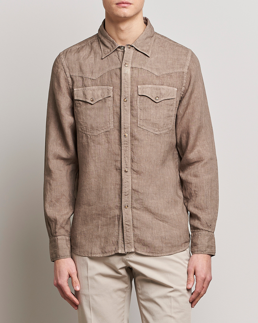 Homme | Chemises | Gran Sasso | Casual Pocket Linen Shirt Medium Brown