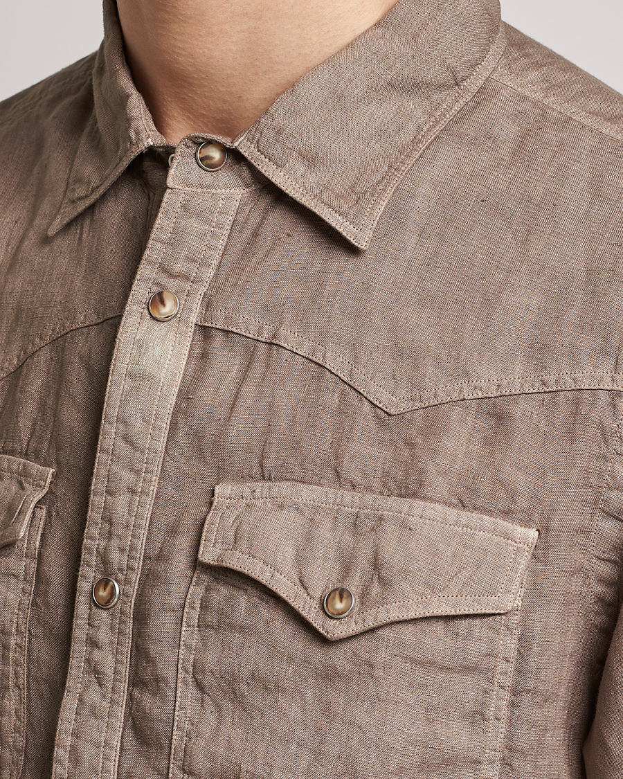 Homme | Chemises | Gran Sasso | Casual Pocket Linen Shirt Medium Brown