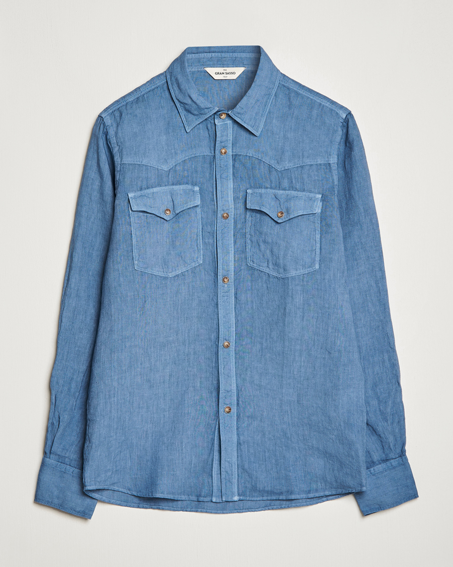 Homme | Chemises | Gran Sasso | Casual Pocket Linen Shirt Blue