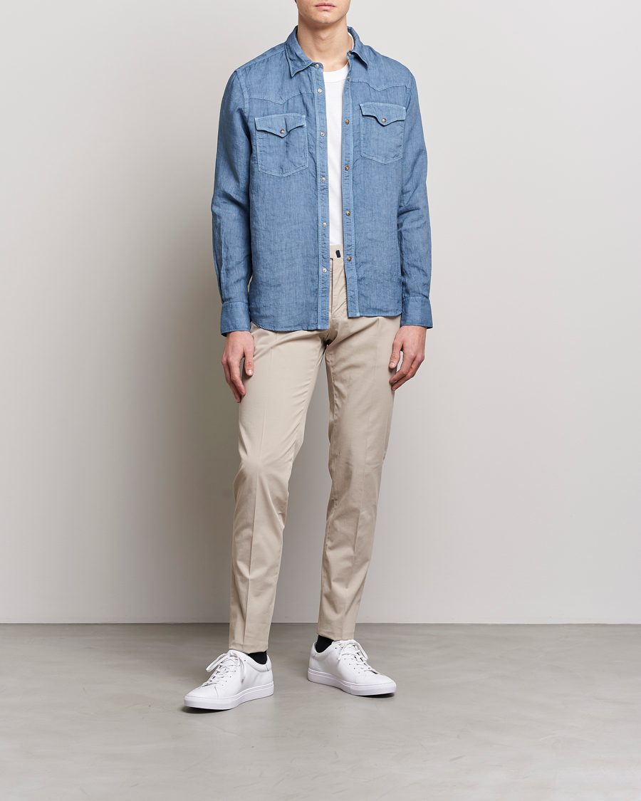 Homme | Chemises | Gran Sasso | Casual Pocket Linen Shirt Blue