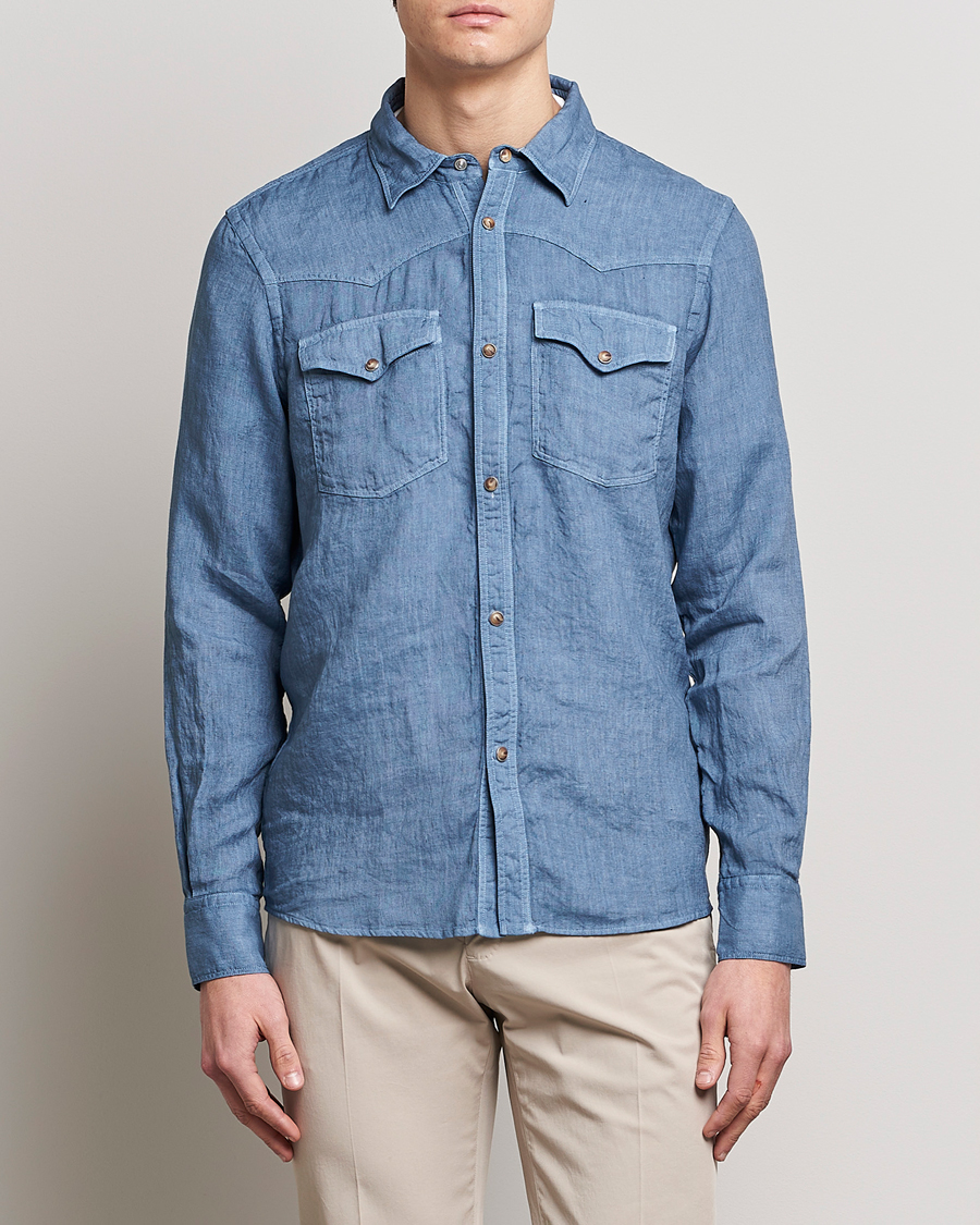 Homme | Chemises | Gran Sasso | Casual Pocket Linen Shirt Blue