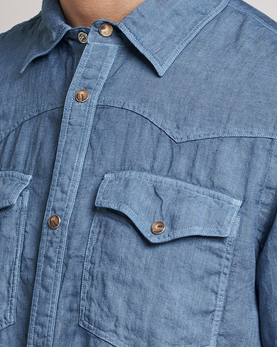 Homme | Chemises | Gran Sasso | Casual Pocket Linen Shirt Blue